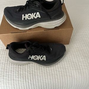 Hoka Bondi 8 Black and White Athletic Shoes